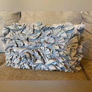 Cynthia Rowley Oblong Ruffled Gray Throw Pillow Shabby Chic 22”x 13”